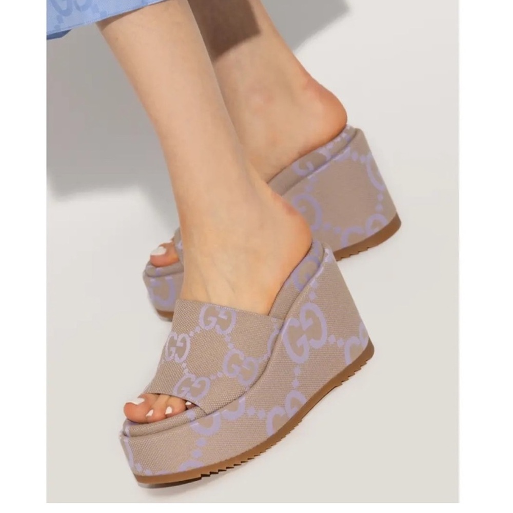 Gucci Monogram Jumbo GG Beige and Lavender Sandals